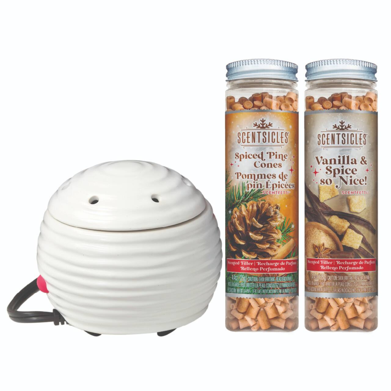Scentsicles White Warmer with Scentfetti Spiced Pine Cones and Vanilla & Spice 3 pack